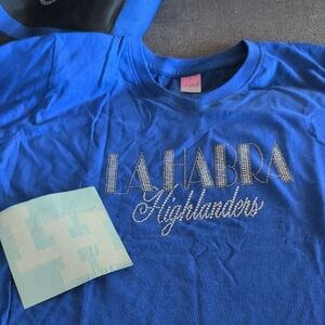 Blue La Habra Highlanders T-Shirt With Crystals And Car Decal